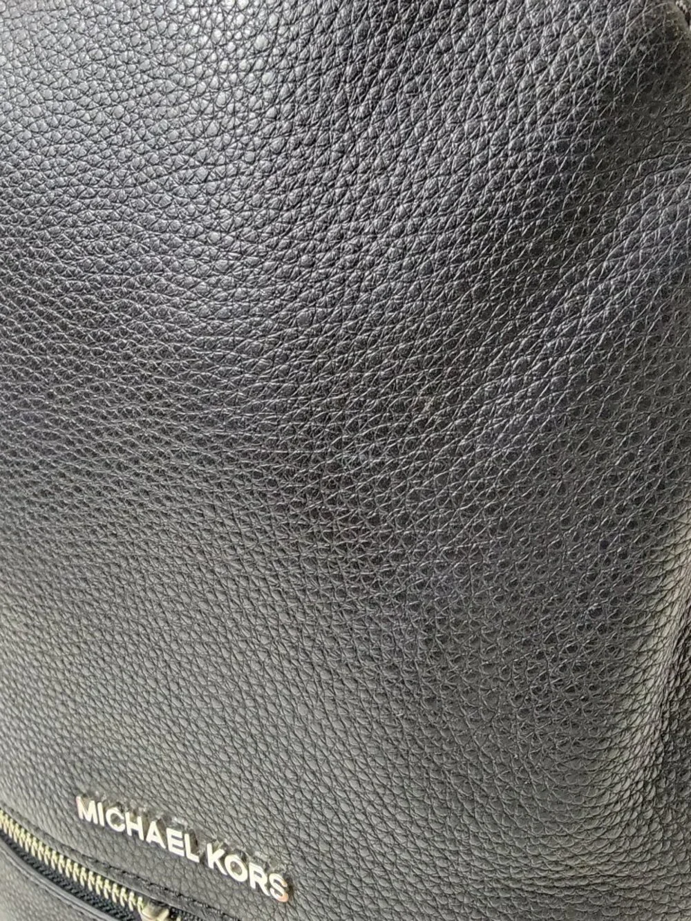 Michael Kors Rhea Medium Black Pebbled Leather Backpack Bag Silver 30S5SEZB1L